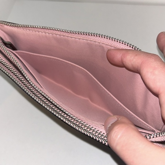 Coach Double Zip Wallet Pink And Brown Wristlet - Picture 4 of 6